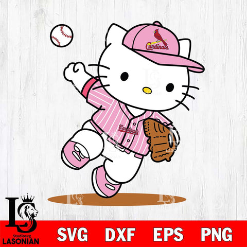 St Louis Cardinals Hello Kitty pink Throws the baseball SVG DXF EPS PNG FILE, MLB File Cut,Hello Kitty Digital Download,Instant Download, Silhouette