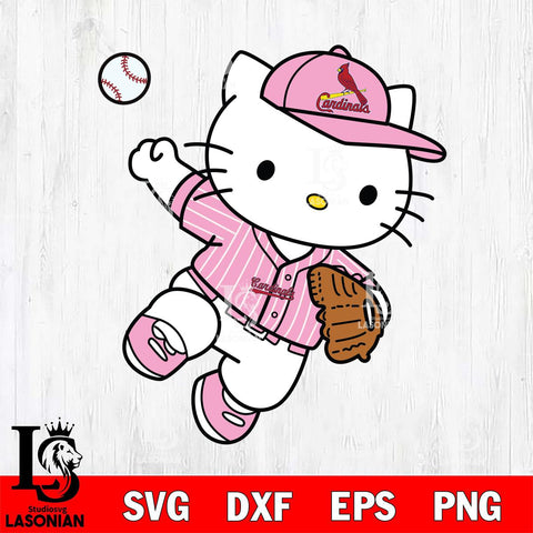 St Louis Cardinals Hello Kitty throw baseball SVG DXF EPS PNG FILE, MLB File Cut,Hello Kitty Digital Download,Instant Download, Silhouette