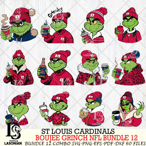 St Louis Cardinals  Boujee Grinch MLB Bundle 12 SVG Eps Dxf Png File, Digital Download, Instant Download