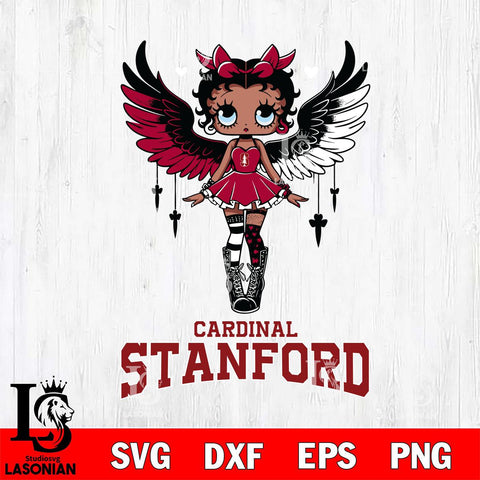 Stanford Cardinal Anglel Black Fan Girl Betty Boop, Svg Eps Dxf Png File, Digital Download