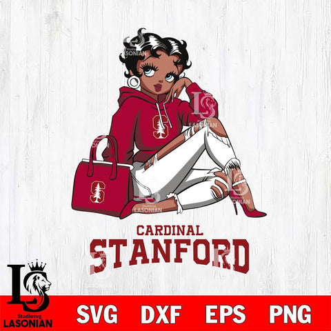 Stanford Cardinal Awesome Black Fan Girl Betty Boop, Svg Eps Dxf Png File, Digital Download