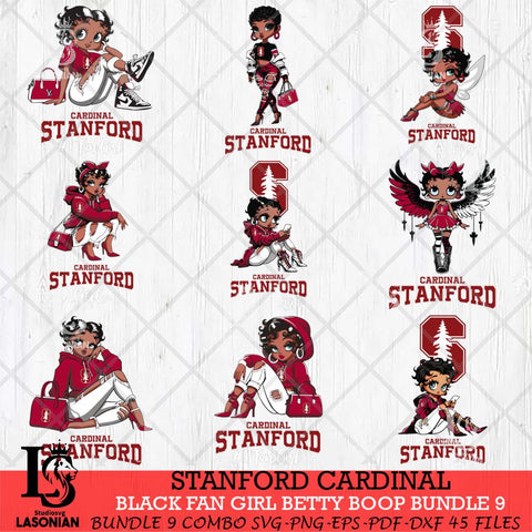 Stanford Cardinal Black Fan Girl Betty Boop Bundle 9, Svg Eps Dxf Png File, Digital Download