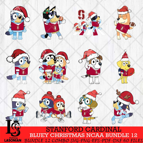 Stanford Cardinal Bluey Christmas NCAA Bundle 12 SVG Eps Dxf Png File, Digital Download, Instant Download