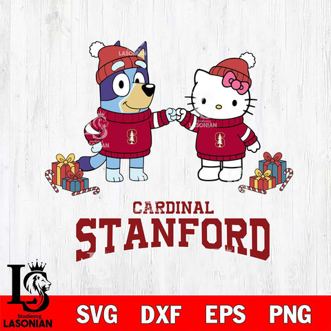 Stanford Cardinal Bluey With Hello kitty Christmas File Cut, NCAA SVG DXF EPS PNG FILE, Digital Download,Instant Download, Silhouette