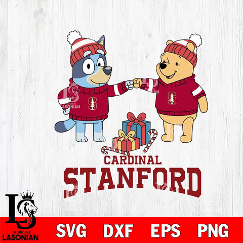 Stanford Cardinal Bluey With Winnie The Pooh Christmas File Cut, NCAA SVG DXF EPS PNG FILE, Digital Download,Instant Download, Silhouette