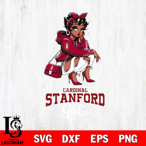 Stanford Cardinal Fashion Black Fan Girl Betty Boop, Svg Eps Dxf Png File, Digital Download