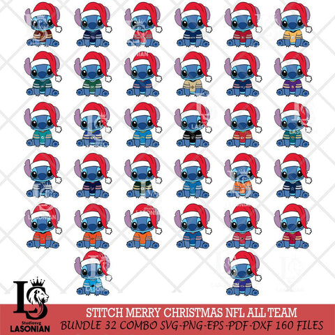 Stitch Merry Christmas NFL ALL TEAM Svg Eps Dxf Png File, Digital Download, Instant Download