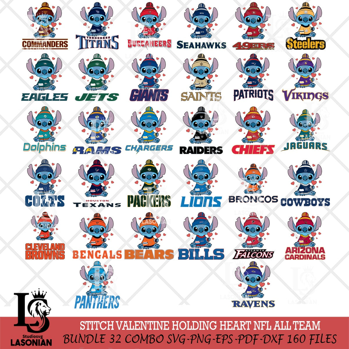 Stitch Valentine Holding Heart NFL File cut , Criucut , Digital ...