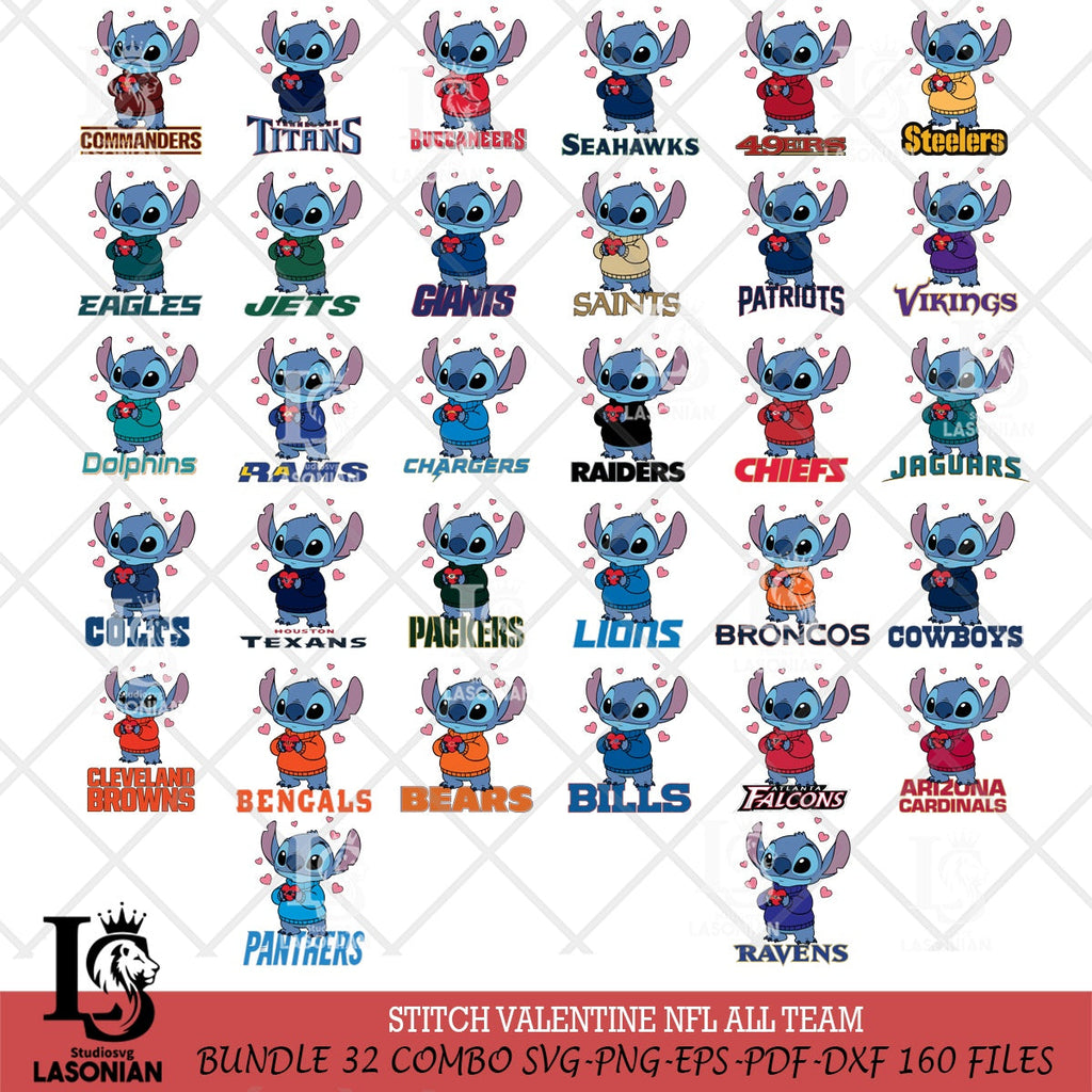 Stitch Valentine NFL Digital Download, NFL SVG DXF EPS PNG PDF File ...