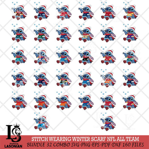 Stitch Wearing Winter Scarf NFL ALL TEAM Svg Eps Dxf Png File, Digital Download, Instant Download