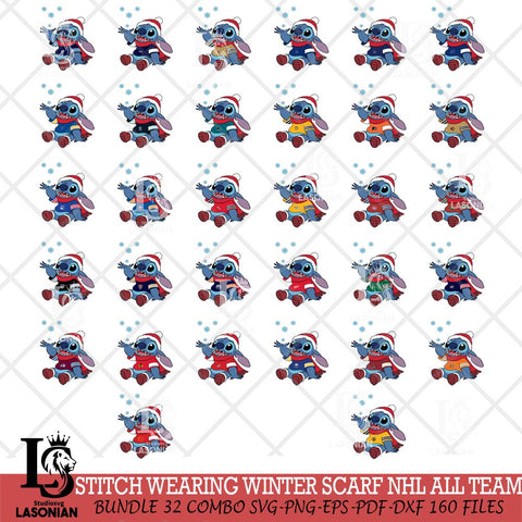 Stitch Wearing Winter Scarf NHL ALL TEAM Svg Eps Dxf Png File, Digital Download, Instant Download
