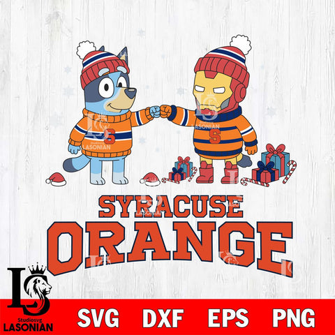 Syracuse Orange Bluey With Iron man Christmas File Cut, NCAA SVG DXF EPS PNG FILE, Digital Download,Instant Download, Silhouette