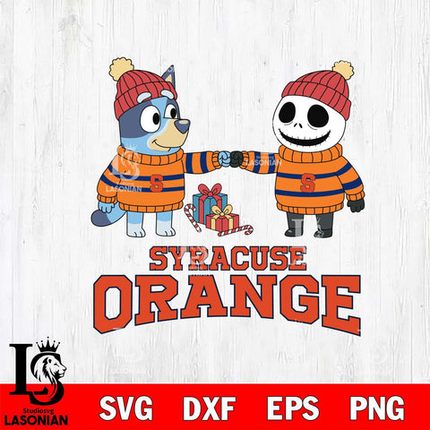Syracuse Orange Bluey With Jack Skellington Christmas File Cut, NCAA SVG DXF EPS PNG FILE, Digital Download,Instant Download, Silhouette