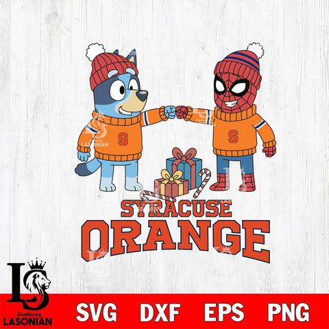 Syracuse Orange Bluey With Spider man Christmas File Cut, NCAA SVG DXF EPS PNG FILE, Digital Download,Instant Download, Silhouette