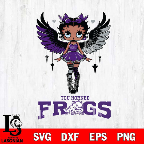TCU Horned Frogs Anglel Black Fan Girl Betty Boop, Svg Eps Dxf Png File, Digital Download
