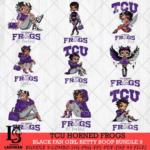 TCU Horned Frogs Black Fan Girl Betty Boop Bundle 9, Svg Eps Dxf Png File, Digital Download