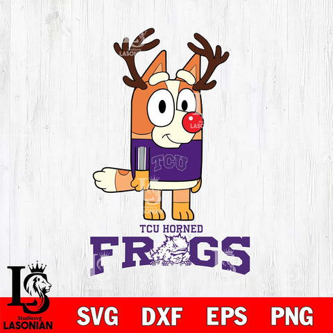 TCU Horned Frogs Bluey Chilli Christmas Deer Svg Eps Dxf Png File, Digital Download