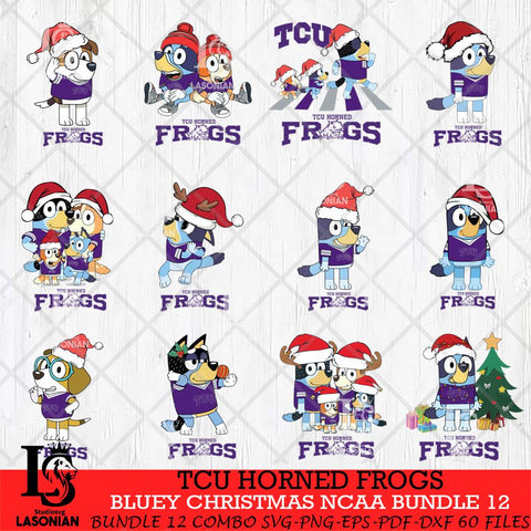 TCU Horned Frogs Bluey Christmas NCAA Bundle 12 Cricut File Cut Files , Bluey Cricut , Christmas Svg , Bluey svg , Digital Download, dxf eps png pdf file