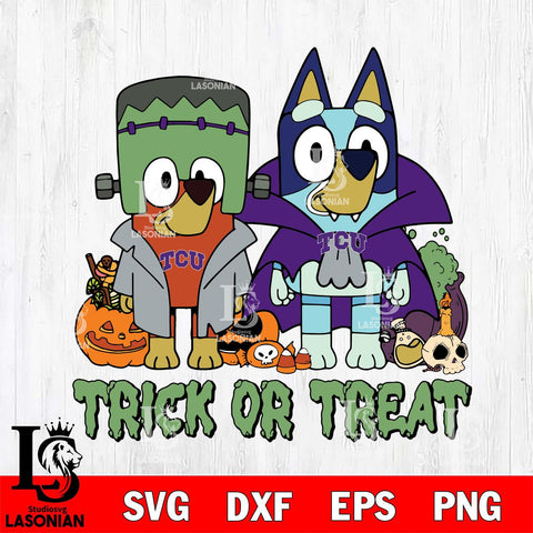 TCU Horned Frogs Bluey Halloween Trick or Treat Svg Eps Dxf Png File, Digital Download, Instant Download