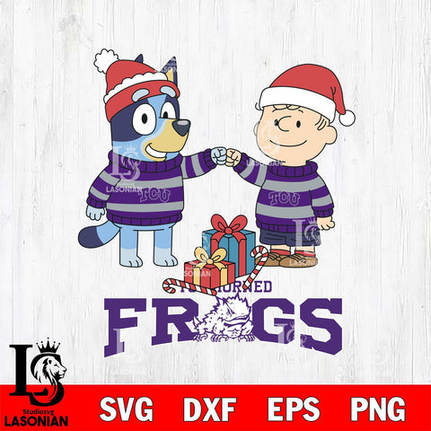 TCU Horned Frogs Bluey With Charlie Brown Christmas File Cut, NCAA SVG DXF EPS PNG FILE, Digital Download,Instant Download, Silhouette
