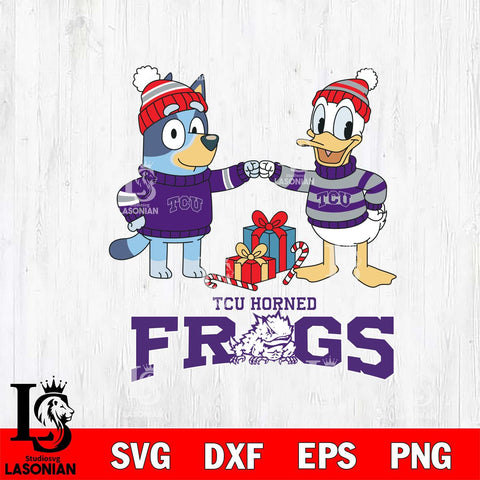 TCU Horned Frogs Bluey With Donald Duck Christmas File Cut, NCAA SVG DXF EPS PNG FILE, Digital Download,Instant Download, Silhouette
