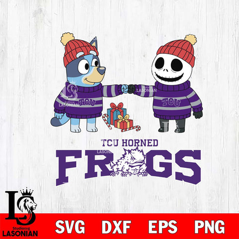 TCU Horned Frogs Bluey With Jack Skellington Christmas File Cut, NCAA SVG DXF EPS PNG FILE, Digital Download,Instant Download, Silhouette