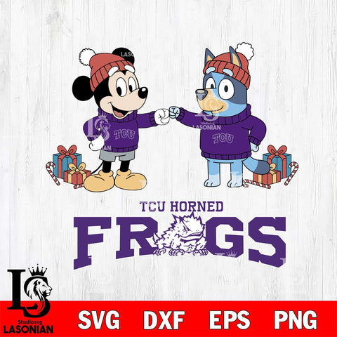 TCU Horned Frogs Bluey With Mickey Christmas File Cut, NCAA SVG DXF EPS PNG FILE, Digital Download,Instant Download, Silhouette