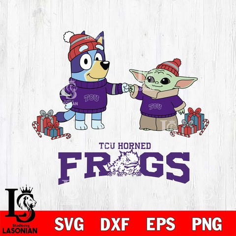 TCU Horned Frogs Bluey With Yoda Christmas File Cut, NCAA SVG DXF EPS PNG FILE, Digital Download,Instant Download, Silhouette