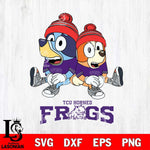 TCU Horned Frogs Christmas Bluey & Bingo Sit Cut Files,Bluey Cricut,Christmas Svg , Bluey svg , Digital Download, dxf eps png pdf file