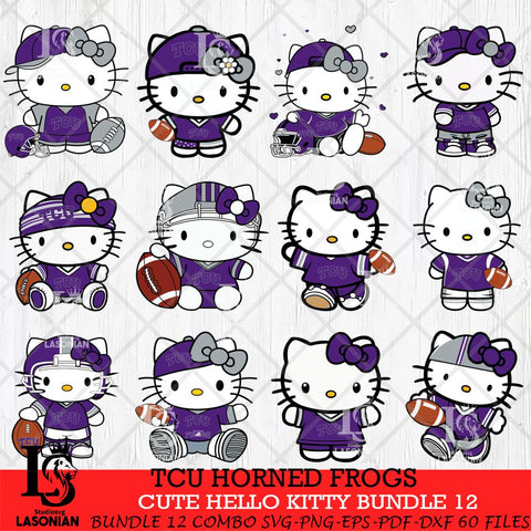 TCU Horned Frogs Cute Hello Kitty Bundle 12 SVG Eps Dxf Png File, NCAA Bundle svg, Digital Download, Instant Download