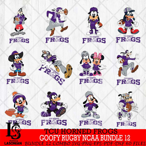 TCU Horned Frogs Goofy Rugby Disney NCAA Bundle 12 SVG DXF EPS PNG FILE,NCAA bundle svg ,Football Digital Download,Instant Download, Silhouette
