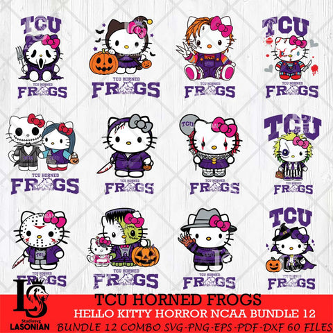 TCU Horned Frogs Hello Kitty Horror NCAA Bundle 12 SVG Svg Eps Dxf Png File, Digital Download
