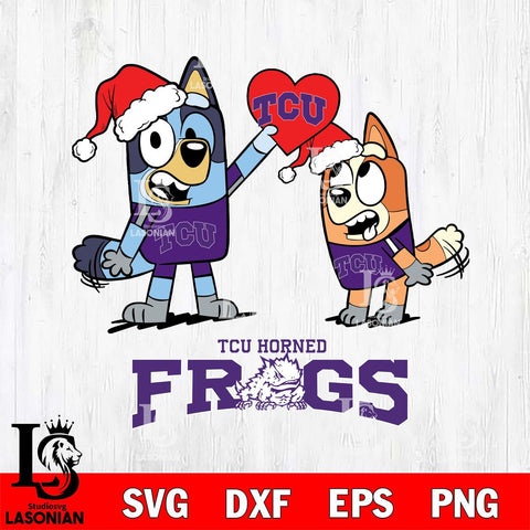 TCU Horned Frogs Love Bluey Christmas Svg Eps Dxf Png File, Digital Download