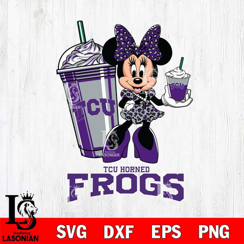 TCU Horned Frogs Minnie Mouse Fan And Coffee Svg Eps Dxf Png File, Digital Download, Instant Download