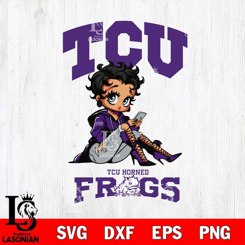 TCU Horned Frogs Style Black Fan Girl Betty Boop, Svg Eps Dxf Png File, Digital Download