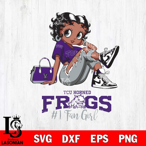 TCU Horned Frogs #1 Black Fan Girl Betty Boop, Svg Eps Dxf Png File, Digital Download