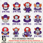 TCU Horned Frogs  Pennywise Horror NCAA Bundle 12 SVG Svg Eps Dxf Png File, Digital Download