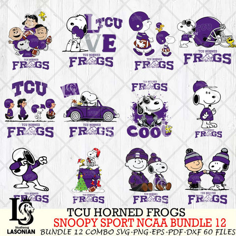 TCU Horned Frogs  Snoopy NCAA Bundle 12 SVG Svg Eps Dxf Png File, Digital Download