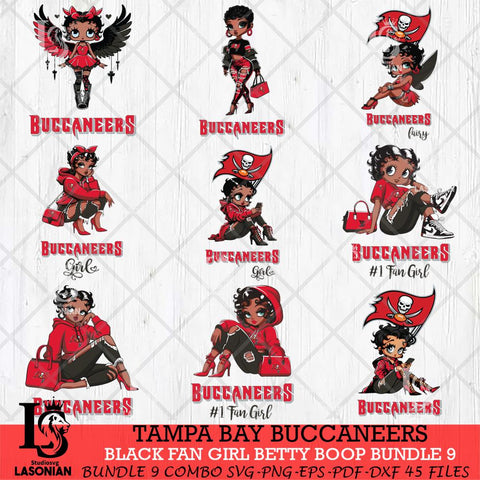 Tampa Bay Buccaneers Black Fan Girl Betty Boop Bundle 9 Svg Eps Dxf Png File, Digital Download, Instant Download