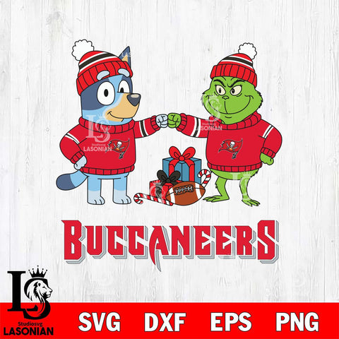 Tampa Bay Buccaneers Bluey With Grinch Christmas Cricut,Christmas SVG DXF EPS PNG FILE, Digital Download,Instant Download, Silhouette