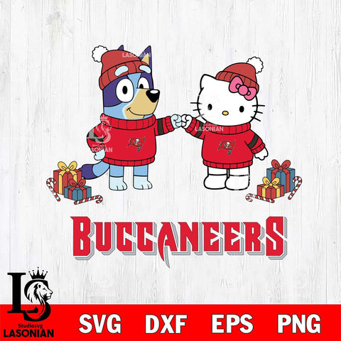 Tampa Bay Buccaneers Bluey With Hello kitty Christmas Cricut,Christmas SVG DXF EPS PNG FILE, Digital Download,Instant Download, Silhouette
