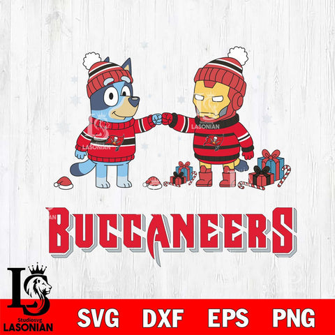 Tampa Bay Buccaneers Bluey With Iron man Christmas Cricut,Christmas SVG DXF EPS PNG FILE, Digital Download,Instant Download, Silhouette