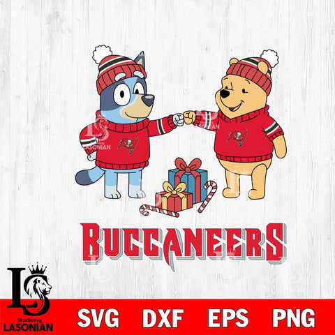 Tampa Bay Buccaneers Bluey With Winnie The Pooh Christmas Cricut,Christmas SVG DXF EPS PNG FILE, Digital Download,Instant Download, Silhouette
