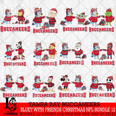 Tampa Bay Buccaneers  Bluey With friends christmas NFL Bundle Cricut,Bundle NFL SVG DXF EPS PNG FILE, Digital Download,Instant Download, Silhouette