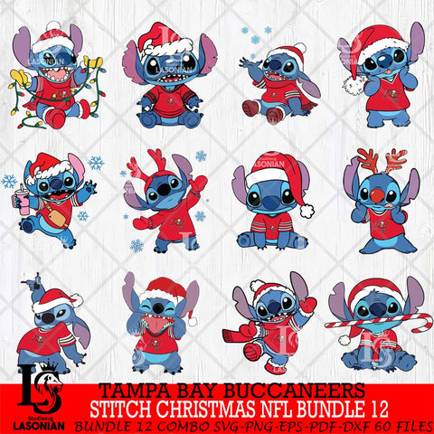 Tampa Bay Buccaneers  Stitch Christmas NFL Bundle 12 Svg Eps Dxf Png File, Digital Download, Instant Download