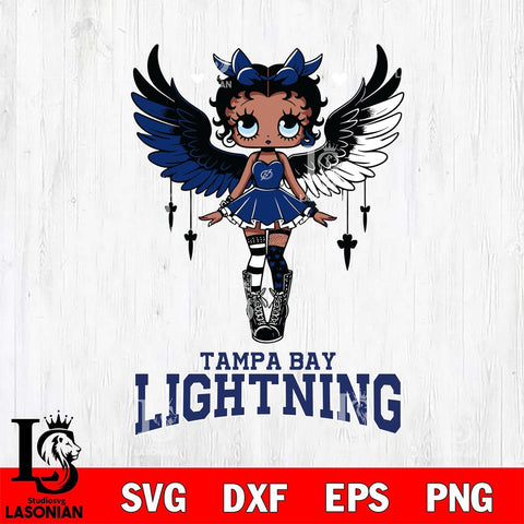 Tampa Bay Lightning Anglel Black Fan Girl Betty Boop, Svg Eps Dxf Png File, Digital Download