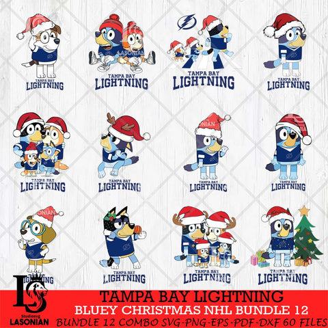Tampa Bay Lightning Bluey Christmas NHL Bundle 12 Cricut , Christmas Svg , Bluey svg , Digital Download, dxf eps png pdf file