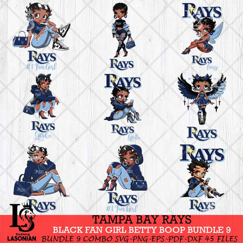 Tampa Bay Rays Black Fan Girl Betty Boop Bundle 9, Svg Eps Dxf Png File, Digital Download