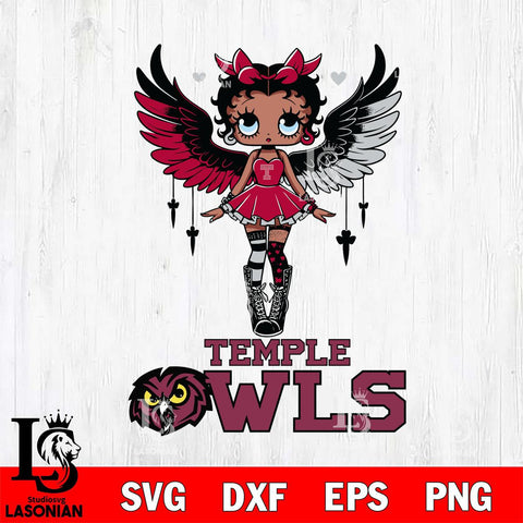 Temple Owls Anglel Black Fan Girl Betty Boop, Svg Eps Dxf Png File, Digital Download
