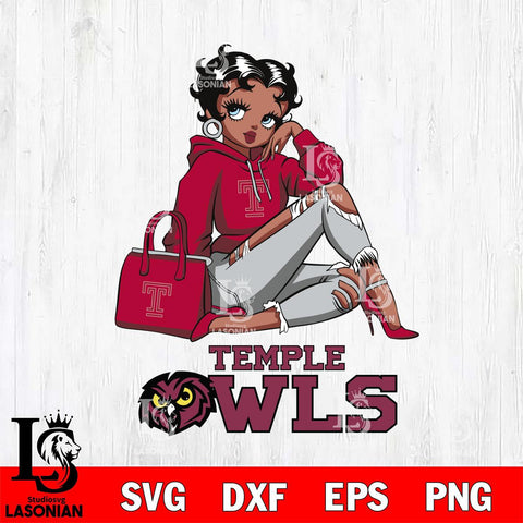 Temple Owls Awesome Black Fan Girl Betty Boop, Svg Eps Dxf Png File, Digital Download